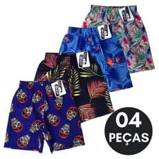 Kit Com 04 Bermuda de Elástico Infantil e Juvenil Masculina Estampado Menino Praia