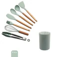 Conjunto Utensílios Silicone 8 Peças Resistente Toque Suave Verde Claro Cozinha