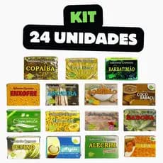 Kit 24 Sabonetes Naturais 90g Aroeira – Barbatimão, Açafrão, Babosa, Rosa Mosqueta, Pepino e Mais
