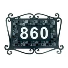 Placa com Número para Casa Preto Arabescos com Mosaico de Pastilhas Cinzas e Pretas - informe seu número ao efetuar o pedido