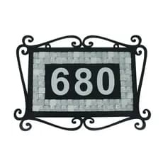 Placa para Número para Casa com Moldura Arabescos Preto com Pastilhas Claras - informe seu número ao efetuar o pedido