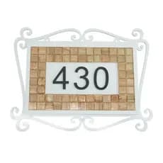 Placa Para Número De Casa Moldura Branca Arabescos e Pastilhas Vidro Douradas - informe seu número ao efetuar o pedido
