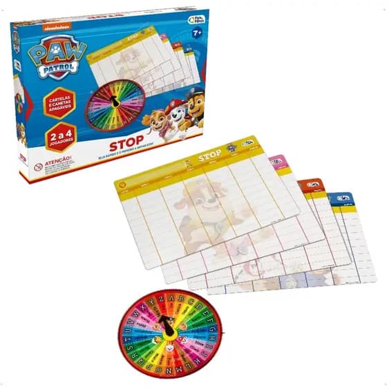 Jogo de Stop com Cartelas e Canetas personalizadas da Patrulha Canina Pais e Filhos