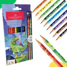 Lápis de Cor Faber Castell Kit 12+2 Com Adesivo Dinossauros