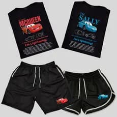 Conjunto Shorts Casais Namorados Mcqueen & Sally + Kit Camisetas de Casal