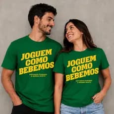 Kit 2 Camisas de Casal Camisetas Casais Brasil Joguem como Bebemos + 2 Chaveiros