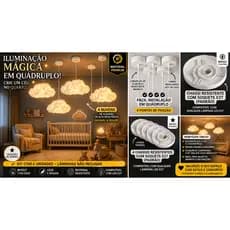 Kit 4 Luminárias Pendentes Nuvem Infantil Quarto Bebê Menino Menina Teto Lustre Luminária Abajur Decorativo Iluminação
