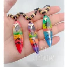 Colar Prancha De Surf com dente de Tubarão em Madeira Artesanal homem menino e unisex