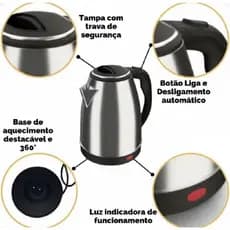 Chaleira Elétrica Inox 2L e 1,6L 110V e 227V Jarra Térmica Aquecimento Rápido Ideal Para Chá Café Uso Diário