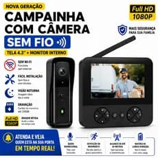 Vídeo Porteiro Eletrônico Interfone Câmera Campainha Wi-Fi Sem Fio Visão Noturna Tela Colorida