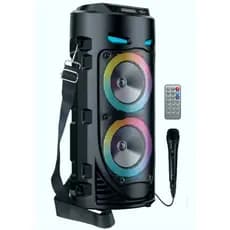 Caixa De Som Torre Bluetooth Grasep USB SD Rádio FM MP3 LED RGB C Microfone Controle Bateria Potente