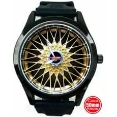 Relógio Personalizado Roda Bbs Dourada Vw Gol G3 Saveiro Cross Polo Golf Gol Gti Gol Gts Pulseira Silicone Preta