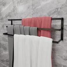 Suporte De Toalha Triplo Parede 50cm Para Banheiro Preto Fosco