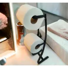Porta Papel Higiênico Duplo De Chão Curvo Elegante Preto Fosco