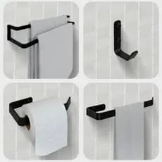 Kit 4 Acessórios Para Banheiro Toalheiro Porta Papel Gancho