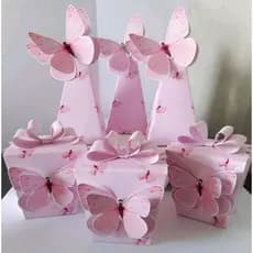 CAIXINHAS LEMBRANÇINHAS KIT FESTA PERSONALIZADA  BORBOLETAS JARDIM ROSA