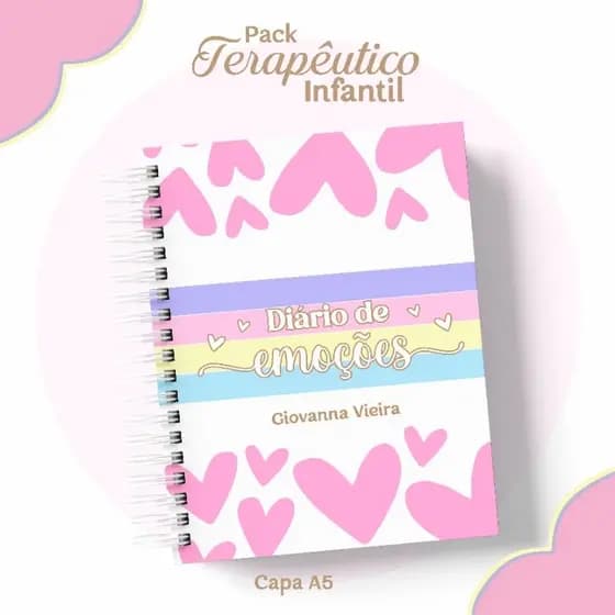 diário terapeutico juvenil infantil feminino menina rosa coração arco iris