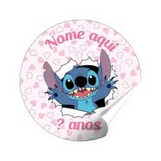 100 adesivos 7x7 redondos Stitch