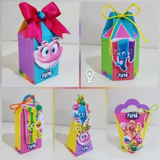 Kit festa lembrancinhas caixas personalizadas balas fini
