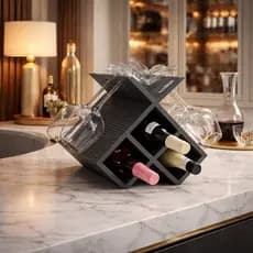 Adega Porta Vinho e Taças Luxo 3 Garrafas 4 Taças – Suporte Decorativo Moderno - Mini Adega de mesa
