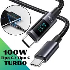Cabo Tipo C 100w Com Visor Digital 1,2m Cabo Tipo C Para Tipo C Carregamento Turbo 100w 1,2 Metro