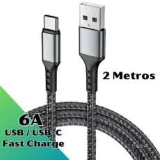 Cabo USB C 2 Metros Cabo Para Carregamento Rápido 6A 2 Metros Cabo Em Nylon USB para USB Tipo C