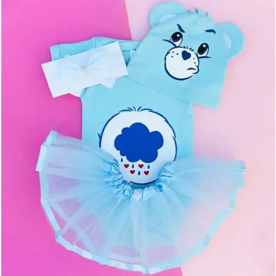 Body Mesversário Bebê Menina Ursinhos Carinhosos Azul - Urso Zangadinho