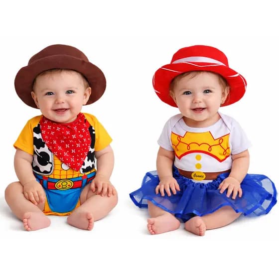 Body Temático Mesversário Bebê Menino/Menina - Woody e Jessie