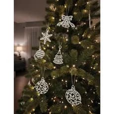Kit 12 Decoração natal enfeites de natal Pendente Enfeite Árvore de Natal Branco 6cm