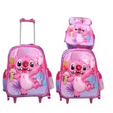 Kit Mochila De Rodinha Lancheira Estojo Stitch Disney Rosa
