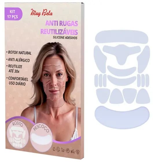 KIT Anti Rugas Para Rosto e Pescoço Skin Care, Silicone, Colágeno Natural, Botox Testa, Bigode Chinês e Pé de Galinha