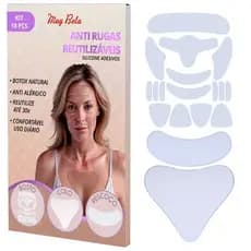 Kit Adesivo Silicone Anti Rugas Reutilizável Muy Bela 17 Peças Triângulo Colo Peito Skin Care Colágeno Lavável até 30x