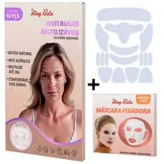 Kit Adesivo Anti Rugas Muy Bela 16 Peças + Máscara Facial Rosa | Silicone Reutilizável Lifting Natural | Skin Care Pele