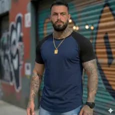 Camiseta Long Line Raglan Bicolor Barra Arredondada