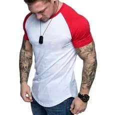 Camiseta Raglan masculina manga curta Long Line Barra Arredondada Blusa Masculina