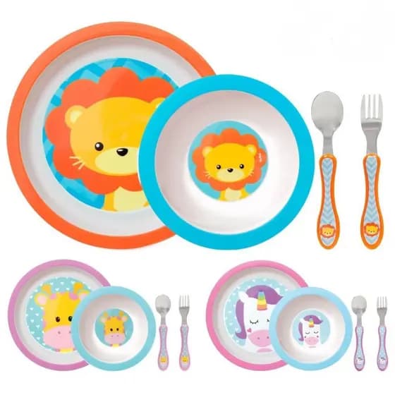 Kit Refeição Infantil Prato Bowl Raso Colher Garfo Inox Bebê