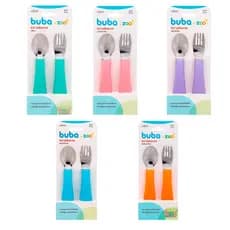 Kit Talheres Infantil Bubazoo Bebê Garfo Colher Em Inox Buba