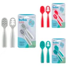 Kit 2 Colheres de Treinamento Autoalimentação Bebês Buba 2 Estágios Fases 1 E 2 Cinza Rosa Verde