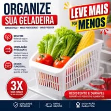 Cesto Organizador de Geladeira P/ Frutas Legumes Verduras - Organizadores Multiuso P/ Armário de Cozinha