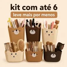 Porta Trecos Organizador de Objetos Multiuso Kit C/Até 6 - Pote Urso e Capivara Fofo P/ Canetas Lápis Pincéis Maquiagem