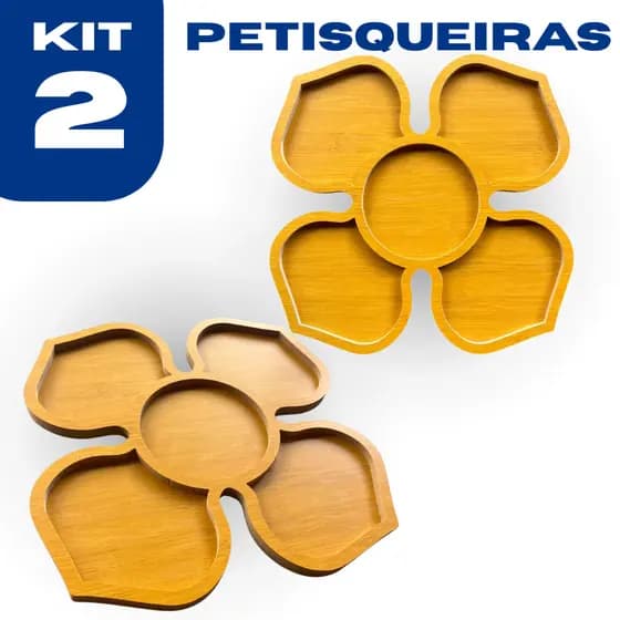 Kit C/ 2 Petisqueira Gamela Fomato de Flor 5 Divisorias - Para Servir Petiscos - Churrasco - Frios - Fundue