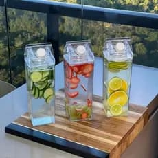 Garrafa de Acrílico Transparente Caixa Portátil para Leite Suco Bebidas Água