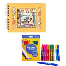 Conjunto 10 Canetinhas Hidrográficas Laváveis Coloridas + Livro para Colorir 50 Folhas