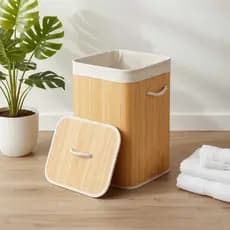 Cesto Organizador Multiuso em Tom Natural com Tampa e Forro de Tecido Removível Elegante