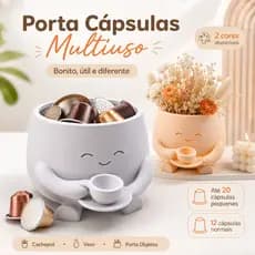 Cachepot Porta Cápsulas Café Multiuso Vaso Porta Objetos 12,5x14x8cm Branco Gesso