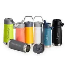 Garrafa Térmica 550 ml Personalizada em Inox Parede Dupla | Canudo, Bico Flip e Alça
