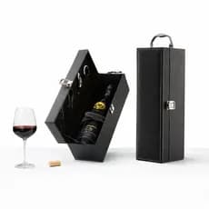 Maleta Vinho 4 Peças Couro Sintético acomodação para uma garrafa com Acessórios para Presente