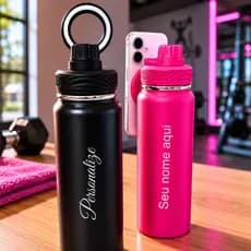 Garrafa Térmica 850 ml Inox personalizada com seu nome Tripé Magnético para Celular com Alça