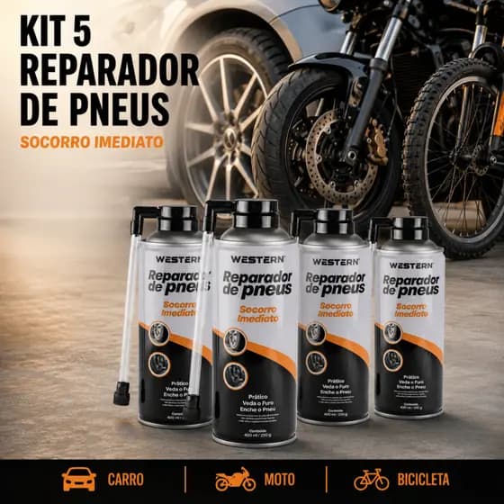 Kit 05 Unidades Reparador De Pneus Spray Reparo Furo de Conserto Rápido Emergencial 400ml