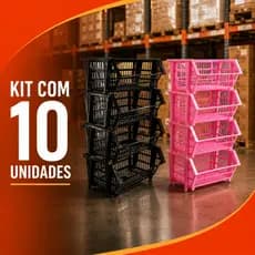 Kit 10 Unidades Cesto Organizador Expositor Empilhável Preto Rosa Cesta Estoque Loja Gondola